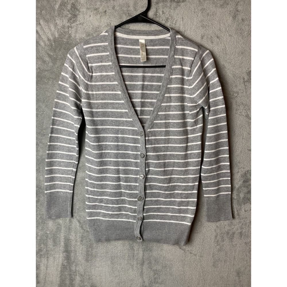 Cherokee Juniors XL Striped Gray Cardigan Sweater
